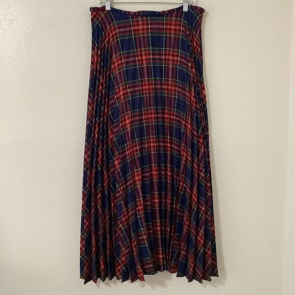 Handmade Vintage Plaid Old Money Cowgirl Western Country Pleated Maxi Skirt XL - Picture 1 of 8
